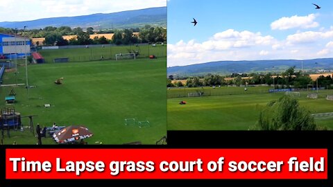 Time lapse cutting the grass of the soccer field of my town