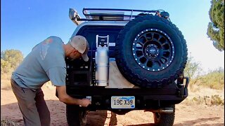 BEST TOYOTA Overland Rear Bumper w/ Drop Down Table, 6lbs PropaneTank, Etc for 4x4 Truck Camping