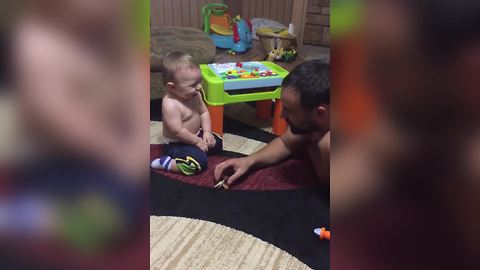 Dad Spits Out Pacifier And That Gives Baby Boy All The Giggles