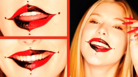 ASMR 😈 Harley Quinn Lipstick Look, Halloween Special | Inspired Lips with Ashlyn, Makeup Sounds 😴 4K