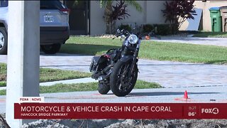 Motorcycle and car crash in Cape Coral