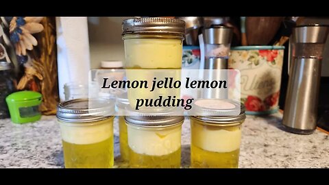 Tom's snacks for work, Lemon jello and Lemon pudding. @cozycottagehomestead #jellojuly2023