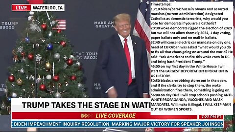 President Trump Speaks in Waterloo, Iowa: we say MERRY CHRISTMAS and IN GOD WE TRUST now.