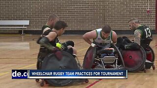 Local wheelchair rugby team practicing for tournament