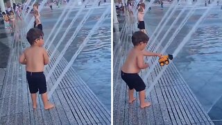 Clever Kid Uses Water Fountain To Make His Toy Fly