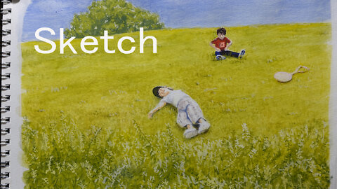 Painting a Hill and Children in Gouache