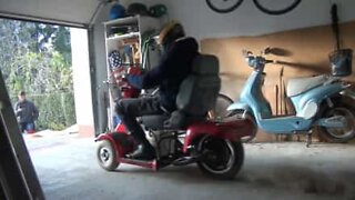 Woman rides a mobility scooter at over 100 km/h