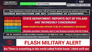 TNS URGENT: RUSSIAN MISSILES HIT POLISH NATO TERRITORY--URGENT MEETING UNDERWAY