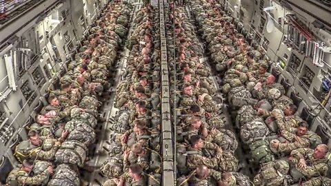 Paratroopers Static Line Jump From C-17 Aircraft