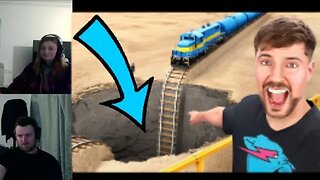 We REACT To MrBeast Train VS Giant Pit