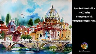 Watercolor Painting of Rome Saint Peter's Basilica by Ginette Callaway
