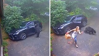 Woman runs in terror after discovering bear in her vehicle