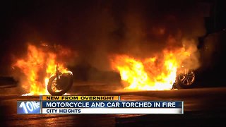 Car, motorcycle destroyed in City Heights fire