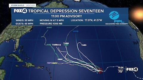 Tropical Depression 17 Sunday 10 PM Update