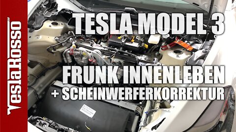 Tesla Model 3 Frunk demontieren Scheinwerfer korrigieren Front Trunk DIY Kofferraum