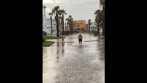 Running in the rain in port aransas