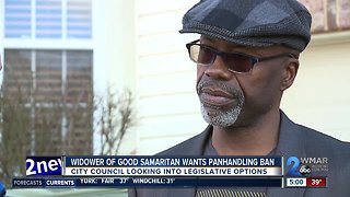 Widower argues to ban panhandling in Baltimore