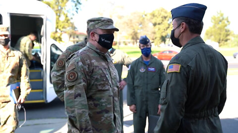 Lt. Gen. Richard W. Scobee visits Travis Air Force Base, CA