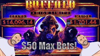 Buffalo HIGH LIMIT. $50 MAX Bets! Jackpot Hand Pay!