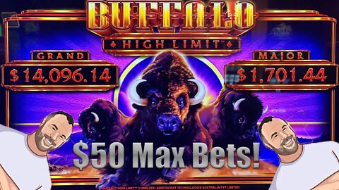 Buffalo HIGH LIMIT. $50 MAX Bets! Jackpot Hand Pay!