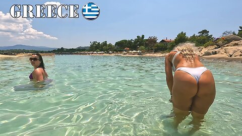 BIKINI BEACH | Greece hot day on the beach Halkidiki 🏖️ Beach Walk 4k