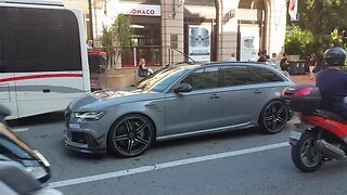 😱😁🏁Brutal Audi RS6-R driver by a GIRL in Monaco and luxury yacht April entering the port in 4k 60p