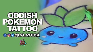 Practicing Oddish Pokémon Color Tattoo On Fake Skin