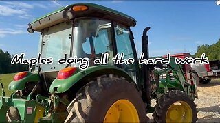 Mabel our tractor help's us move into the shop . #hedgehogshomestead