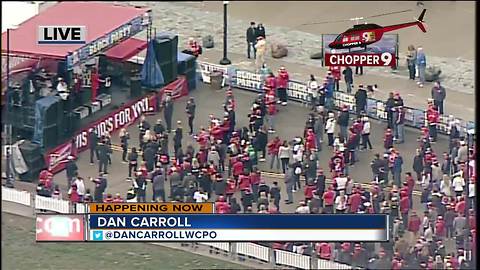 Chopper 9 flies over Opening Day block party