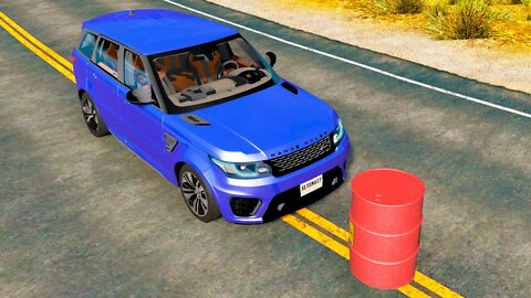 Range Rover Sport vs Explosive Barrel – BeamNG.Drive