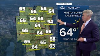 Thursday is sunny with temps reaching into the 60s