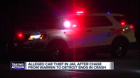 Alleged car thief arrested after police chase ends in crash in Detroit
