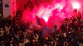 Thousands of French fans celebrate on Paris' Champs Elysees after World Cup Semi-Final win