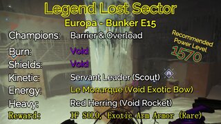 Destiny 2 Legend Lost Sector: Europa - Bunker E15 9-15-22