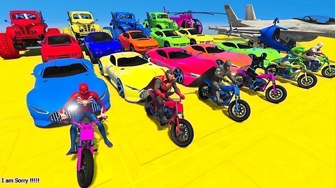 GTA V Mega Ramp On Bikes, Fighter Jets & Boats By Monster Trucks , Cars Spider man Racing Challenge