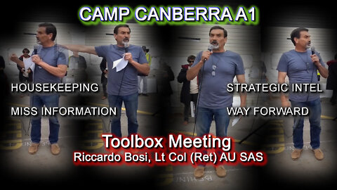 2022 FEB 11 Toolbox meeting Riccardo Bosi Lt Col (Ret) AU SAS addresses the meeting from Canberra