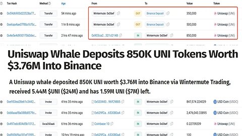 Uniswap UNI Token News | Uniswap Whale Deposits $3.76M into Binance: What Happens Next? | UNI Token