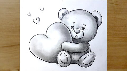 How to Draw an Easy Pencil Drawing of a Teddy Bear Holding a Heart | pencil drawing of Care Bear