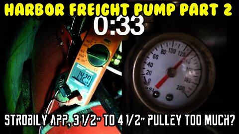 PT2 3hp Harbor Freight compressor head on Sears, test RPM tachometer with your phone, 4 1/2” pulley