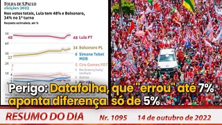 Perigo: Datafolha, que "errou" até 7%, aponta diferença só de 5% - Resumo do Dia Nº 1095 - 14/10/22