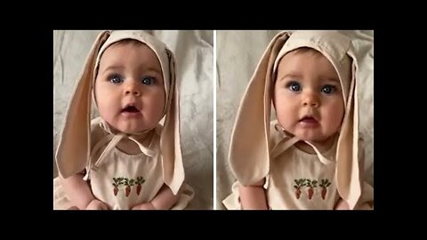 Baby shows off her adorable bunny costume