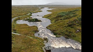 Drone captures lake's rushing overflow in Ireland