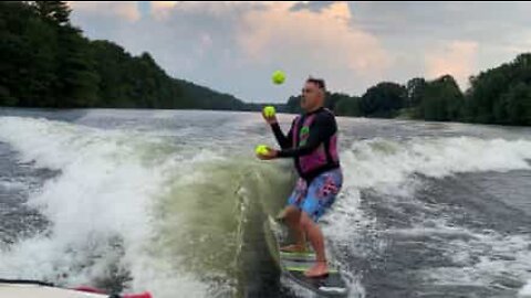 Juggling on a wakeboard is not easy!