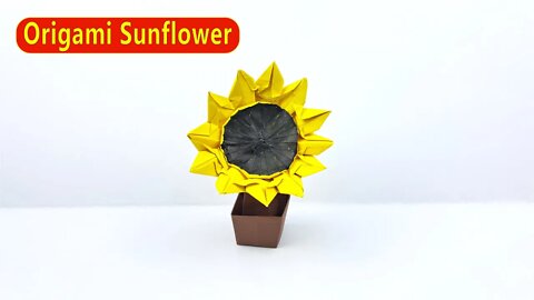 How to Make Origami Sunflower with Pot - DIY Easy Paper Crafts