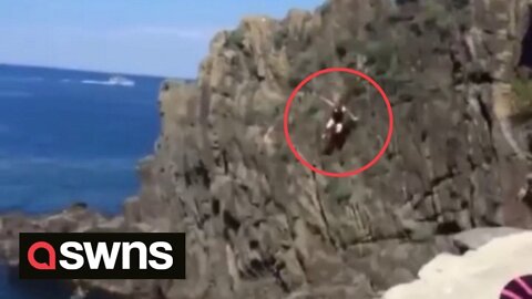 US holidaymaker miraculously survives after smashing into jagged rocks during 40ft cliff dive