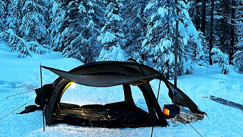 Hot Tent Winter Camping In A Windy Forest