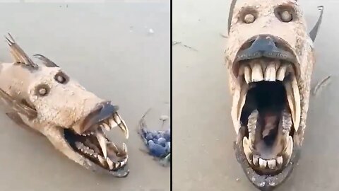 A Rare Saber tooth gold fish found on beach