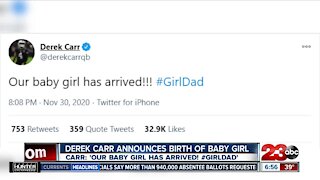 Derek Carr introduces new baby girl!