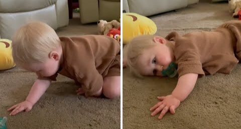 Tired baby isn't quite ready to crawl yet