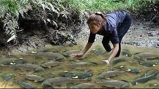 Full Video _ fishing techniques - building a stream fish trap system, Survival fishing